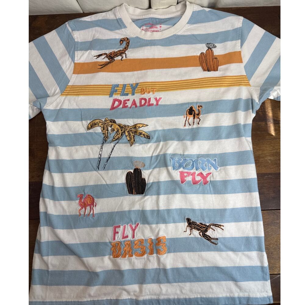 Born Fly - Fly Oasis Streetwear Striped Embroidered & Appliqué Shirt Size Large